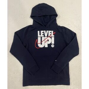 Nike 3Brand Hoodie Sweatshirt Youth Large Blue LEVEL UP Spell Out Swoosh Pockets